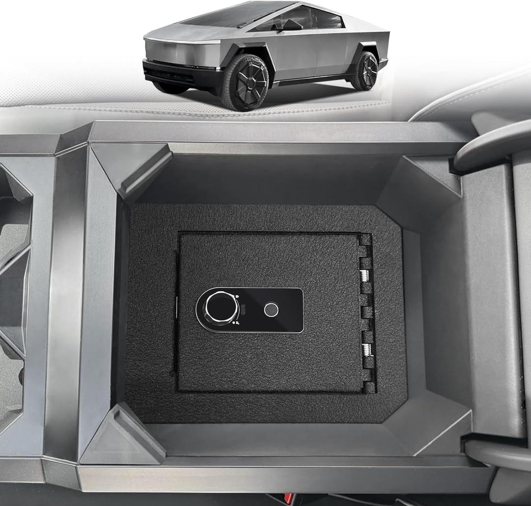 BestEvMod Center Console Safe LockBox Compatible with Tesla Cybertruck 2024+ Pickup Gun Safe Vault Console Storage Interior Organizer Security Anti-Theft (Biometric Fingerprint)