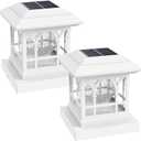 Fence Post Solar Lights, Crackle Glass Solar Post Cap Lights, 20 Lumens, Warm White & RGB Automatic Cycling 2 Modes for 3.6x3.6 4x4 4.5x4.5 5x5 Vinyl Wooden Posts Decoration, White (2 Pack)