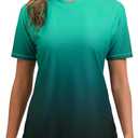 Halcurt Women's Short Sleeve Rash Guard Swimsuit Top with Built in Bra Swim Shirt UPF50+ Quick Dry Bathing Suit (XX-Large, Ombre Green)