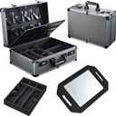 Professional Barber Case with Barber Clipper Tray Organizer, 6 Adjustable Clipper Slots & 8 Shear Holders, Portable Barber Carrying Case for Hair Tools & Supplies with Combo Locks (Grey with Mirror)