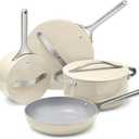 Caraway Nonstick Ceramic Cookware Set (12 Piece) Pots, Pans, Lids and Kitchen Storage - Non Toxic - Oven Safe & Compatible with All Stovetops - Cream