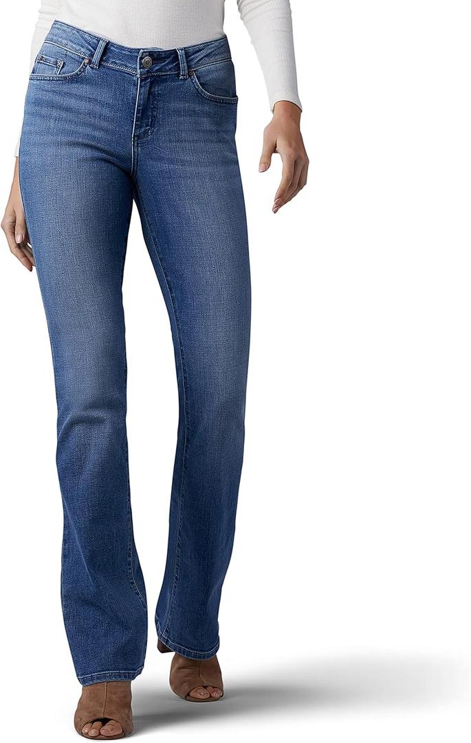 LEE Women's No-Gap Waistband Regular Fit Bootcut Jean with Hidden Pocket, Majestic, 14 Short