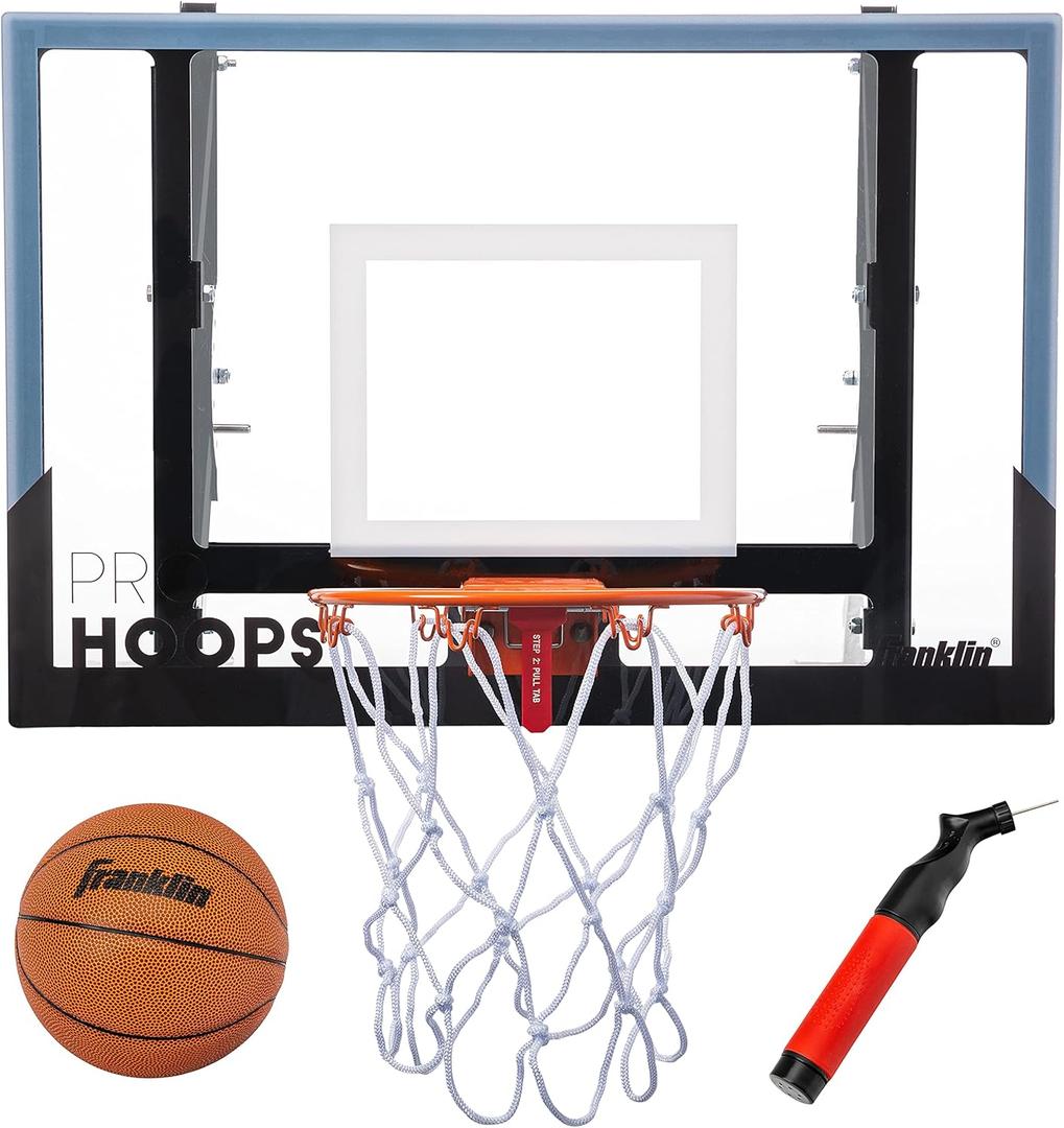 Franklin Sports Wall Mounted Basketball Hoop  Fully Adjustable  Shatter Resistant  Accessories Included Black/White