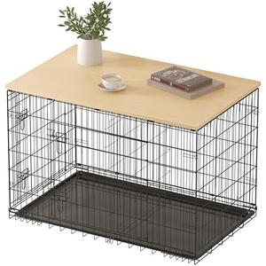 Piskyet Dog Crate Topper Wood Countertop for 48 42 36 30 24 inch Dog Cage, Dog Crate Cover,Dog Kennel Topper(Crate Not Include) (Original Wooden Color, for 30 Inch Crate)