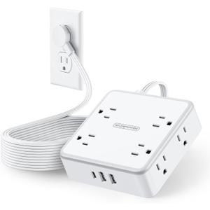 NTONPOWER Extension Cord 25 FT, Flat Plug with 8 Widely Outlets 3 USB Ports (1 USB C), Wall Mountable 1080J Long Surge Protector Power Strip, Desk Charging Station Dorm Room Essentials