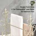 Free Standing Towel Rack for Bathroom, 3 Tier Metal Towels Rack Freestanding with Storage Shelf, Retro White Floor Towel Rack Stand for Bath Towels Hand Washcloths, 21.2 x 11.8 x 36.2