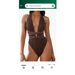 ZAFUL Women's One Piece Swimsuit Deep V Neck Ribbed Self Tie Sexy High Cut Bathing Suit Crisscross Back Swimwear Peacock Brown L