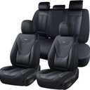 Coverado Car Seat Covers Full Set, Front Seat Covers with Lumbar Support and Back Seat Cover Waterproof Leather Automotive Seat Cover, Universal Car Interior Protectors Cushion for Most Cars (Black)