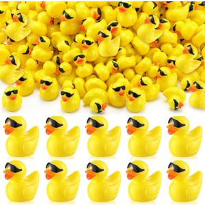 Qunclay 200 Pcs Mini Resin Ducks Pack Yellow Tiny Duck with Sunglasses Small Duck to Hide Miniature Ducks for Cruise Ship Prank DIY Ornaments Charms Garden Landscape