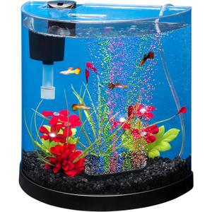 Tetra 3 Gallon Small Fish Tank, Aquarium Starter Kit, with Filter, Air pump, & Color Changing Light, Half Moon shape, for Gold Fish & Betta (3 Gallon (12.9 x 6.8 x 12.5 inches))