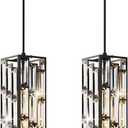 Black Pendant Lights Modern Pendant Light Fixture, Mini Crystal Pendant Ceiling Light, Pendant Light for Kitchen Island, Dinning Room, Bedroom, Kitchen Sink Lighting (2-Pack)