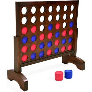 GoSports 2 Foot Width Giant Dark Wood Stain 4 in a Row Backyard Game with Connect Coins, Portable Case and Rules