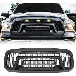 Front Grille Compatible with 2013-2018 Dodge Ram 1500, 2019-2023 Ram 1500 Classic, Bumper Grill with Amber Lights (NO "RAM" LETTER)