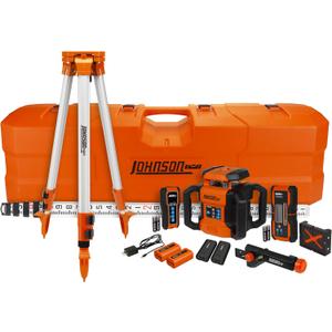 Johnson Level & Tool JRT300-RDHV-S Self-Leveling Red Dual Slope Rotary Laser System, 4,000FT Range, Lithium Ion Batteries, Magnetic Target, Laser Detector, Remote Control, Tripod and 13 FT Grade Rod