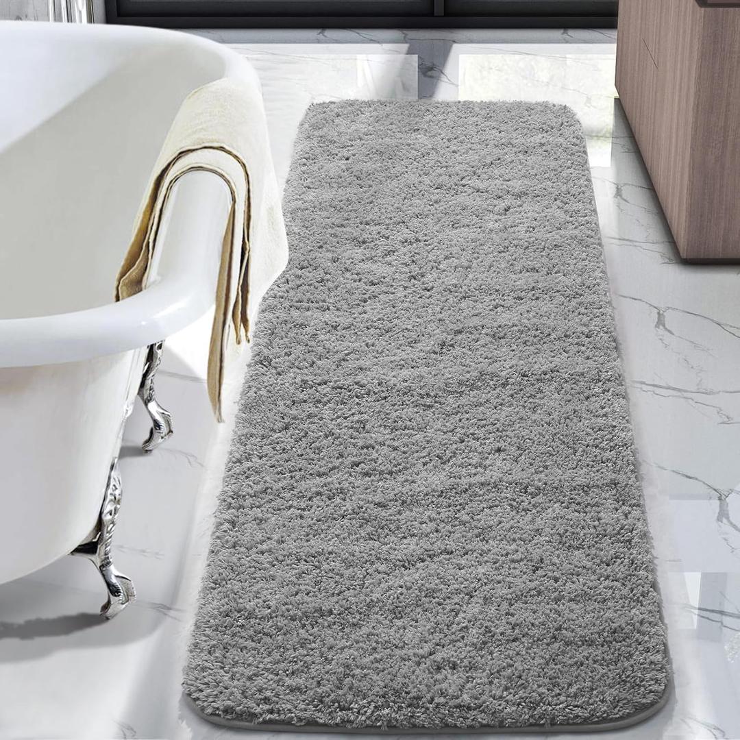 LOCHAS Bathroom Rug Runner 24x60 Inch, Soft Thick Absorbent Microfiber Bath Rugs for Bathroom, Machine Washable, Shaggy Plush Non Slip Bath Mat for Tub, Shower Floor, Quick Dry Mats, Grey (2' x 5')