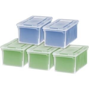 IRIS USA File Box File Organizer w/ Hinged Split Latching Lid for Letter/Legal File, Water Resistant Document Box, BPA-Free, Plastic Storage Bin Tote Organizer, Stackable, Nestable, Pearl 44 Qt. 5Pack
