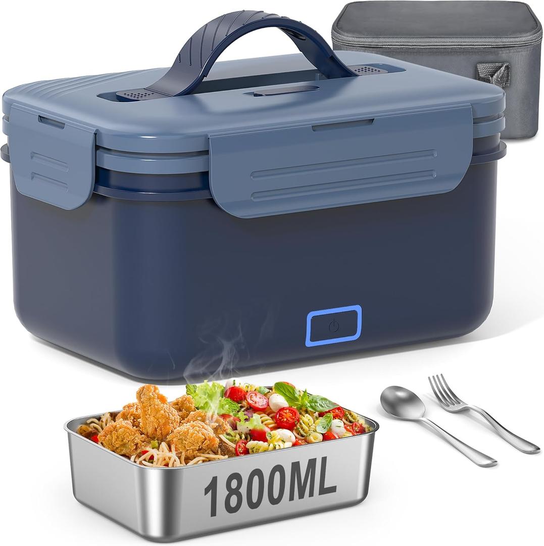 Carsolt Cordless Electric Lunch Box for Adults, 1.8L Rechargeable Heated Lunch Box for Men, Portable Self-Heating Food Warmer for Car/Truck/Office Christmas White Elephant Gifts for Men Women (Blue)