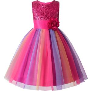 JerrisApparel Flower Girls Sequin Dress Rainbow Tutu Birthday Party Dress Pageant Gown (Rose, 8-9 Years)
