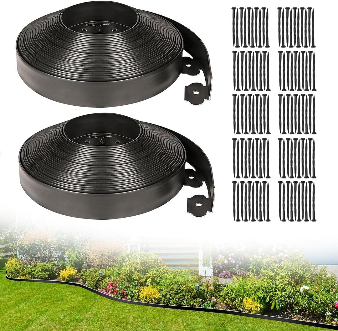 JERIA 2 Inch Tall 100 FT Garden Edging Kit with 120pcs Spikes, Plastic Edging for Landscaping