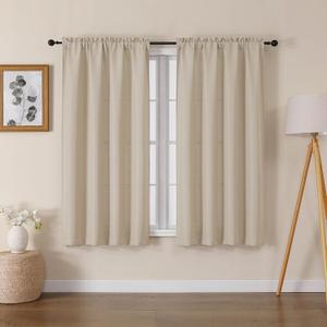 Lecloud Bessie Light Filtering Curtains 54 Inch Length 2 Panels Set, Faux Linen Weave Short Curtains with Dual Rod Pocket, Farmhouse Window Treatments for Bedroom Living Room, Each 30 W x 54 L, Linen