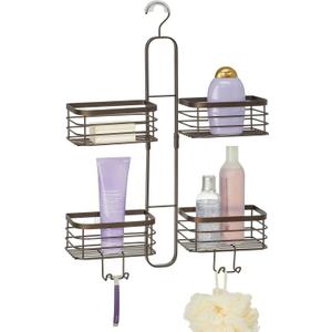 mDesign Metal Steel Hanging Shower Caddy, 4 Basket Organizer Rack for Bathroom; Hold Handheld Shower Head, Hose, Shampoo, Conditioner, Shaving Cream, Soap, Loofah - Carson Collection - Bronze