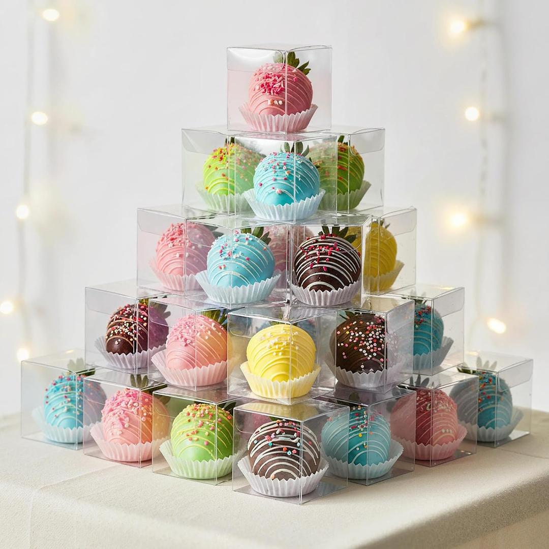 VGOODALL 100PCS Clear Favor Boxes,2 x 2 x 2 inches Small Candy Containers Transparent Gift Boxes for Wedding,Baby Shower,Party Treats VGOODALL 100PCS Clear Favor Boxes,2 x 2 x 2 inches Small Candy Containers Transparent Gift Boxes for Wedding,Baby Shower,Party Treats