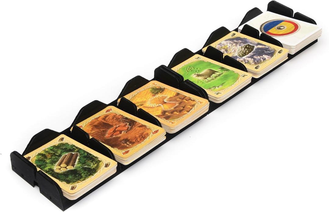Card Holding Organizer for Catan Game, 6 Stacks of Cards, 3x15 inches, Non-Slip tabs, Made in The USA
