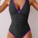 B2prity One Piece Swimsuit for Women Tummy Control Ruched Bathing Suit Push Up Tie Back Swimwear Shell Stitched (Black, S)