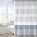 Awellife Blue Shower Curtain Beach Ocean Coastal Nautical Shower Curtain for Bathroom Stripe Tassel 72 X 72 Inches Cotton