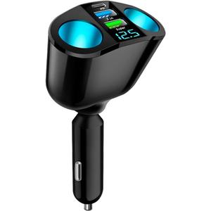 Car Cigarette Lighter Splitter, 2-Socket Cigarette Lighter Adapter with LED Voltmeter, Dual USB QC3.0 Type-C 20W PD Fast Car Charger, 12V/24V Splitter Adapter for Smart Phone GPS Dash Cam