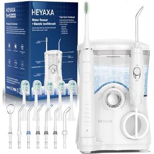 Water Flosser & Ultrasonic Electric Toothbrush Combo, 600ML Water Dental Flosser Toothbrush with 7 Jet Tips, 10 Adjustable Water Pressure, 5 Toothbrush Heads for Home Use, Gums, Braces