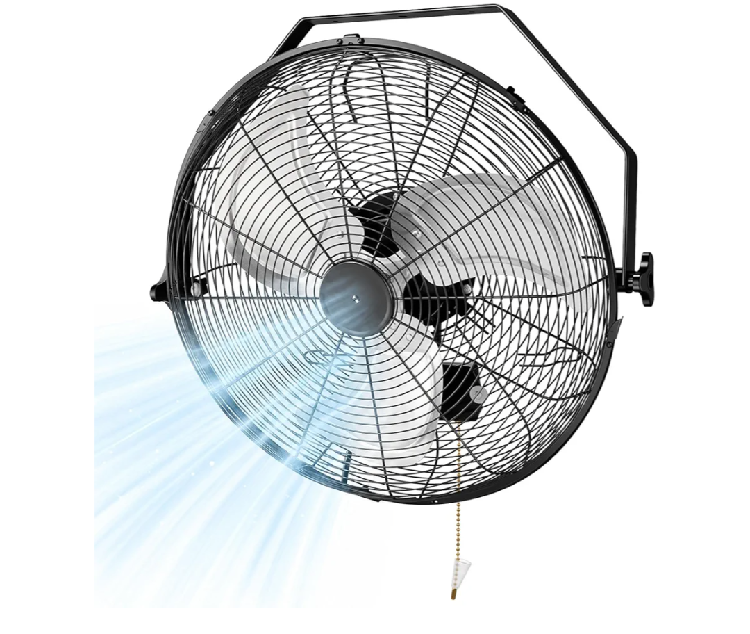 FOHERE 18 Inch Wall Mount Fan, 3-speed IP44 Waterproof Fan, Max 4200CFM Wall Mounted for Outdoor, Commercial, Residential, Greenhouse, Workshop, Patio, Black, ETL Listed