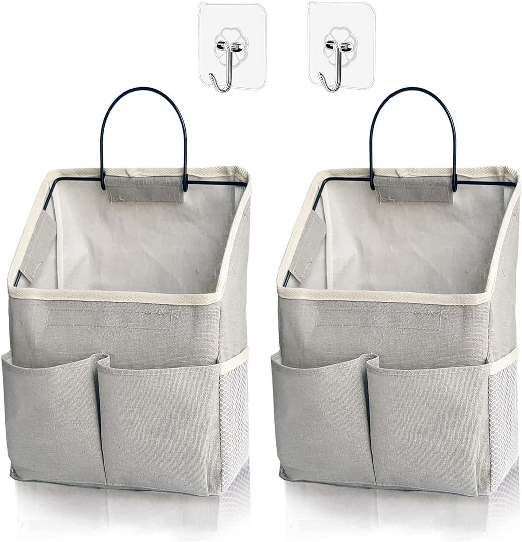 2 Pack Wall Hanging Storage Bag,Wall Hanging Organizer with Pockets, Hanging storage basket for Dormitory Bathroom Bedroom (Grey-upgraded)