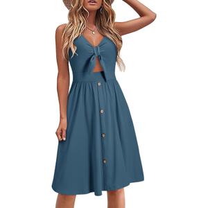VOTEPRETTY Women's Summer Dresses Spring Sundresses Beach Clothes Outfit Vacation V Neck Casual Tropical Resort Hawaiian, Size S (Blue)