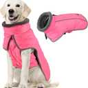 Fragralley Dog Coat Medium, Waterproof Dog Jacket with Warm Fleece Lining, Adjustable Reflective Dogs Winter Coat, Turtleneck Pet Coats for Cold Weather (Pink M)