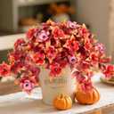 Fall Fake Flowers Artificial for Outdoors Decoration, 2PCS Faux Hibiscus Flowers for Outside Planters, Realistic Silk Autumn Plants with UV Resistant No Fade for Home Porch Garden Balcony Yard Decor (Fall Orange Pink)