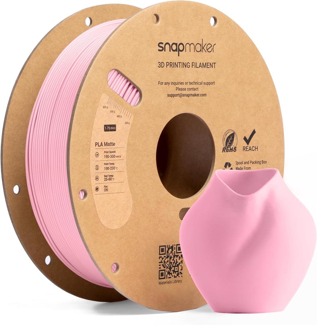 Snapmaker Matte PLA Filament 1.75mm, 3D Printer PLA Filament, Dimensional Accuracy +/- 0.02 mm, 300mm/s High Speed Printing Clog-Free Filament for Most FDM Printers, 2.2lbs Sakura Pink
