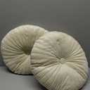 Namalu 2 Pcs Round Throw Pillow 13.8 Inch Decorative Round Velvet Floor Pillows Pumpkin Throw Pillows with Center Button for Thanksgiving Home Decor Living Room Sofa Couch Bed Chair (Cream)