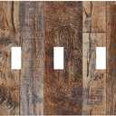 Rustic Brown Wood Grain 3 Gang Artistic Light Switch Covers Triple Toggle Wall Plate 3 Hole Electrical Switch Plate Covers Faceplate for Bathroom 4.8 X 6.7 IN