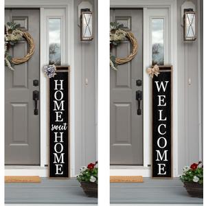 Front Porch for Welcome 2in1 Standing Sign 45"X9" Vertical Tall Long Leaner Outdoor Wood Framed Front Door Decor (Wood Black)