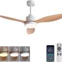 Jazimar 52" Ceiling Fan with Lights, Waterproof, Remote Control, 3 Color Dimmable LED, 6 Speed Reversible DC Motor, Ultra-Quiet 3-Blade Wood Grain for Living Room Bedroom Patio Porch