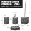 Bathroom Accessories Set - Soap Dispenser, Toothbrush Holder, Soap Dish, Toilet Brush & Toilet Brush Holder - Grey Stone Bathroom Accessories Set - Modern Bathroom Organizer Set (Silver)