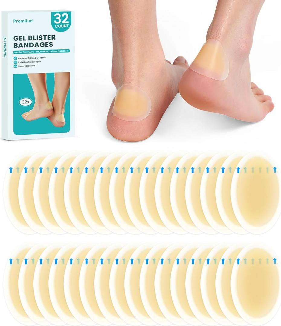 Waterproof Hydrocolloid Gel Blister Bandages - Pads for Heel, Foot, Toe & Feet - Gel Blister Cushions for Prevention & Recovery (32ct, Heel Pack)
