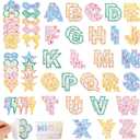 Self-Adhesive Letter Patches for Bags: NICEVINYL 78PCS Multicolor Floral Fabric Varsity Letters Stick on Patches - Cute Flower Star Heart Lightning Bows Sticker for Clothing Jackets Jeans Caps