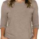 3/4 Sleeve Tops for Women Basic Crew Neck Fall Blouses Casual Fit T Shirts, Apricot, L