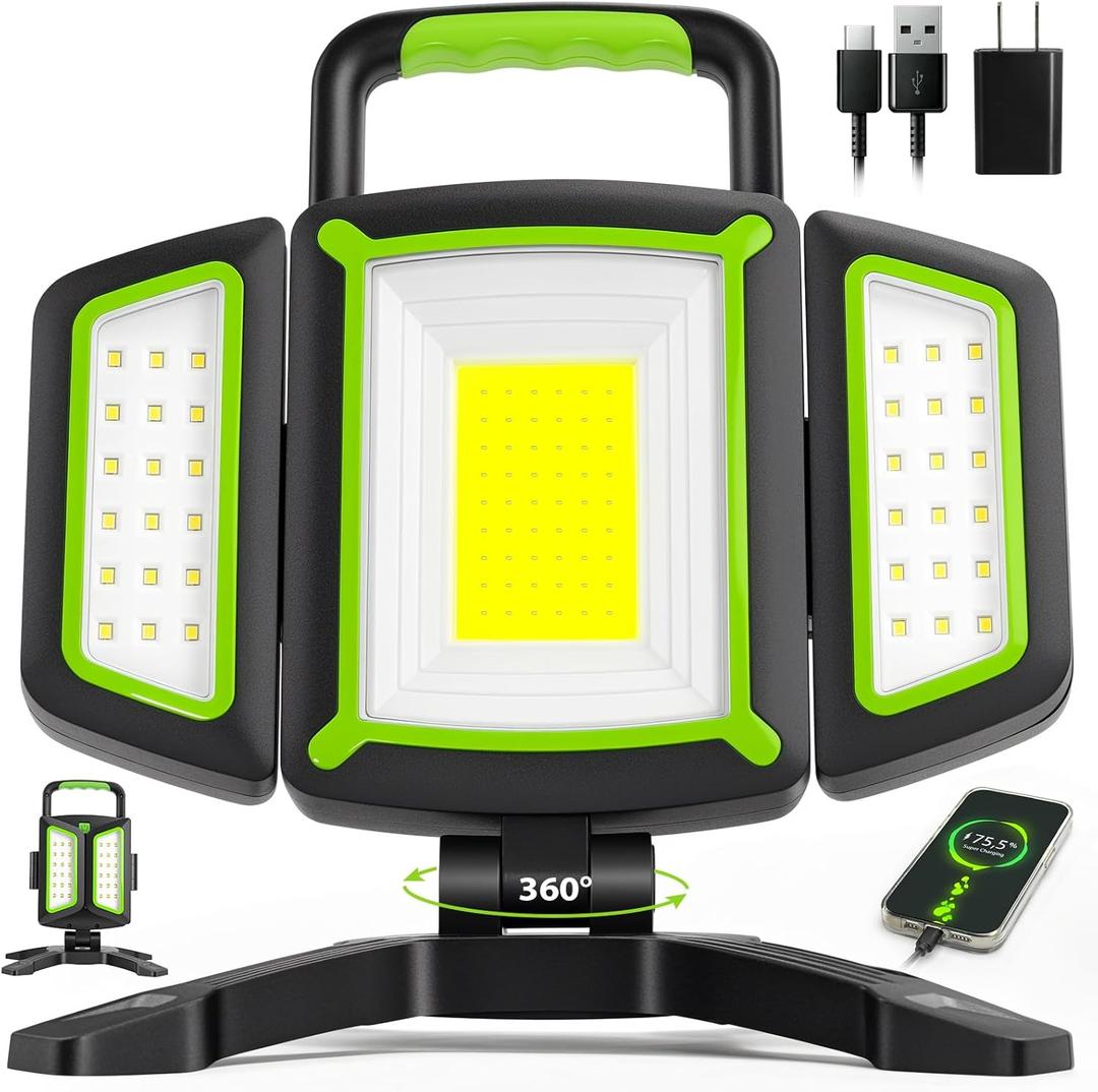 SYLSTAR 30W Rechargeable LED Work Light, 3000LM Magnetic, 5 Modes, 360 Rotatable & Foldable, Waterproof for Garage, Job Site, Camping, Car Repairing (Green)