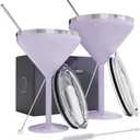 8 oz. Vacuum Sealed Martini Glass [Lilac/Set of 2] - Stainless Steel Martini Glass, Insulated Tumbler with Straws, Olive Pins, Straw Cleaner, Insulated Glass for Mother's Day Gift