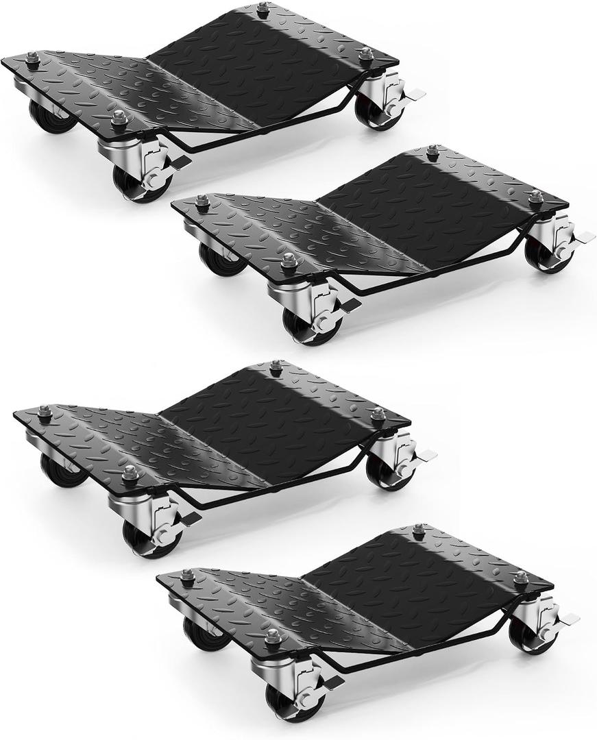 DEXSO Car Wheel Dolly, 6000 lbs/2722 kg Car Moving Cart with Brakes, Set of 4 Piece, Heavy-Duty Vehicle Dolly, Moving Cars, Trucks, Trailers, Motorcycles, and Boats, Black
