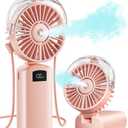 Gaiatop Portable Misting Fan, 180° Foldable Handheld, 3 Speeds USB Rechargeable, Spray Water Mist with LED Digital Display, Personal Cooling Mini Hand Fans for Travel, Hiking, Concert, Outdoor, Pink
