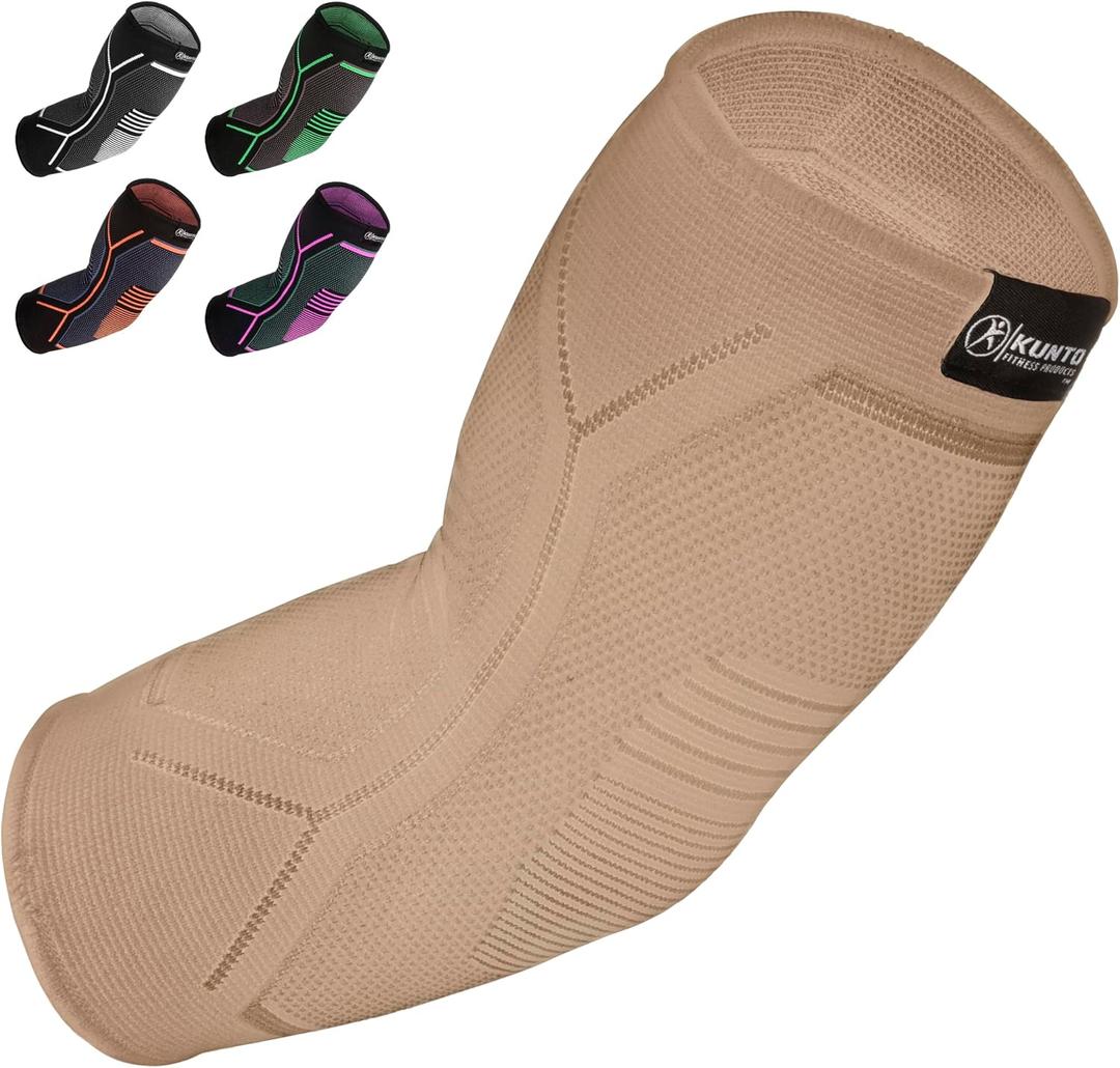 Kunto Fitness Elbow Brace Compression Support Sleeve (Shipped From USA) for Tendonitis, Tennis Elbow, Golf Elbow Treatment - Reduce Joint Pain During Any Activity, Small